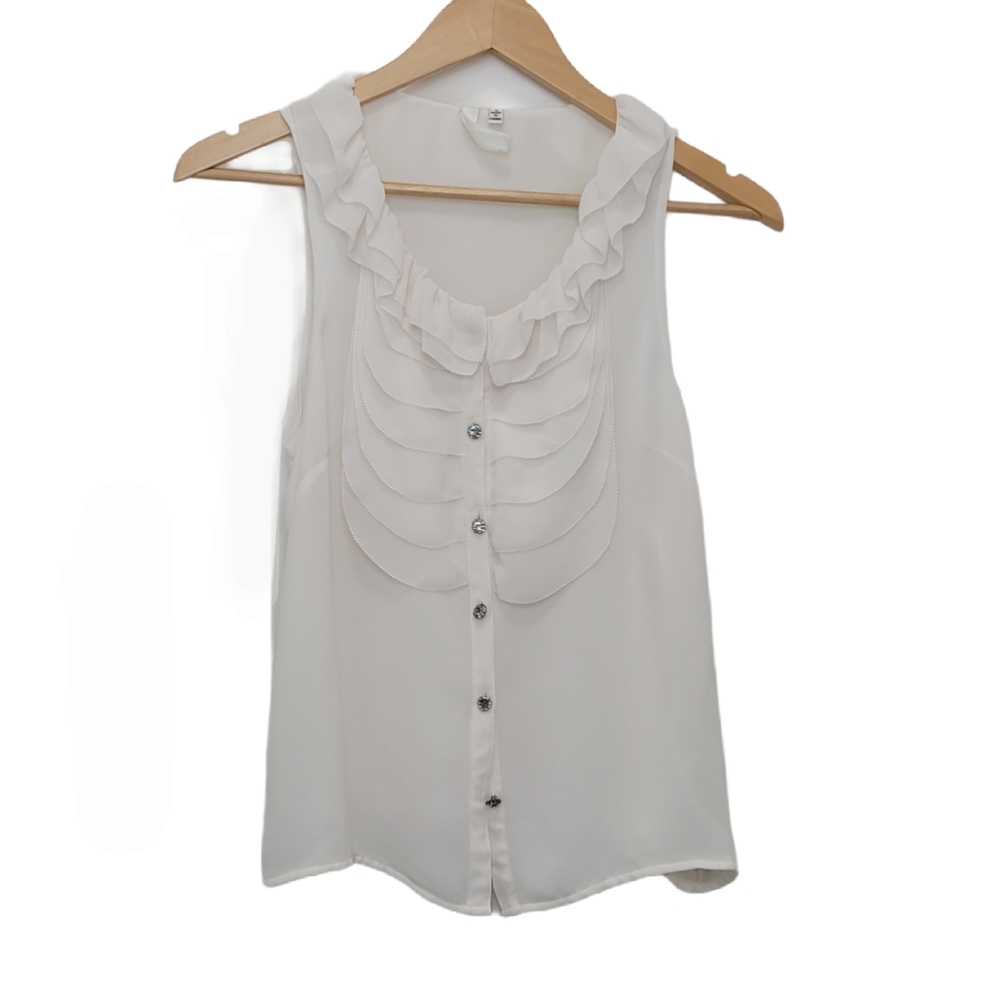 ROBBI & NIKKI Blouse White Ruffles Sleeveless Size: Small